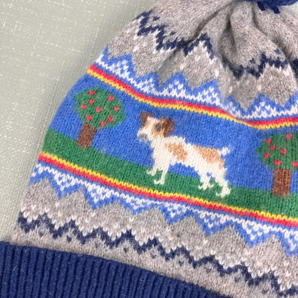 Mini Boden Intarsia Knit Fair Isle Sprout Winter Beanie Hat S